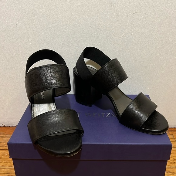 Black Stuart Weitzman Block Heel Sandal - Picture 2 of 8